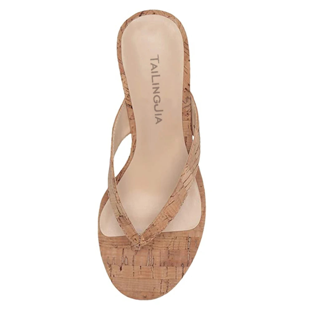 Cork Sandals for Women 2025 Wedges Heels Thong Sandal Ladies Sexy High Heel Mules Flip Flops Slippers Large Size Shoe