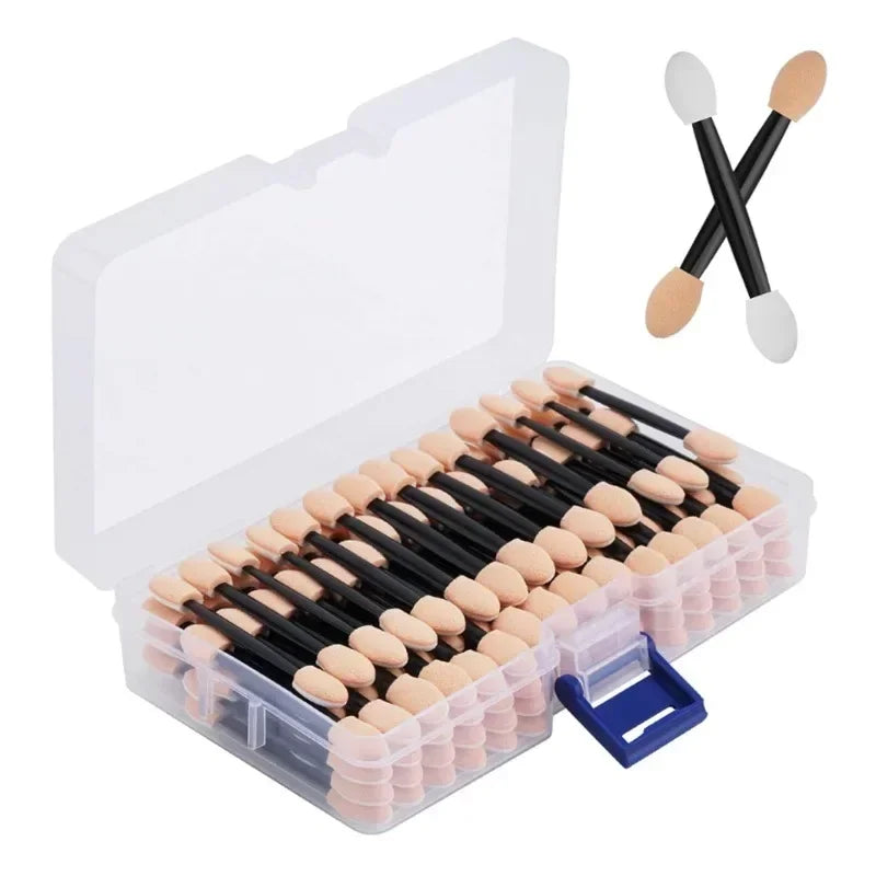 Wholesale 50/100/200pcs length factory eyeshadow sponge eyeshadow disposable double-sided container brush applicators including