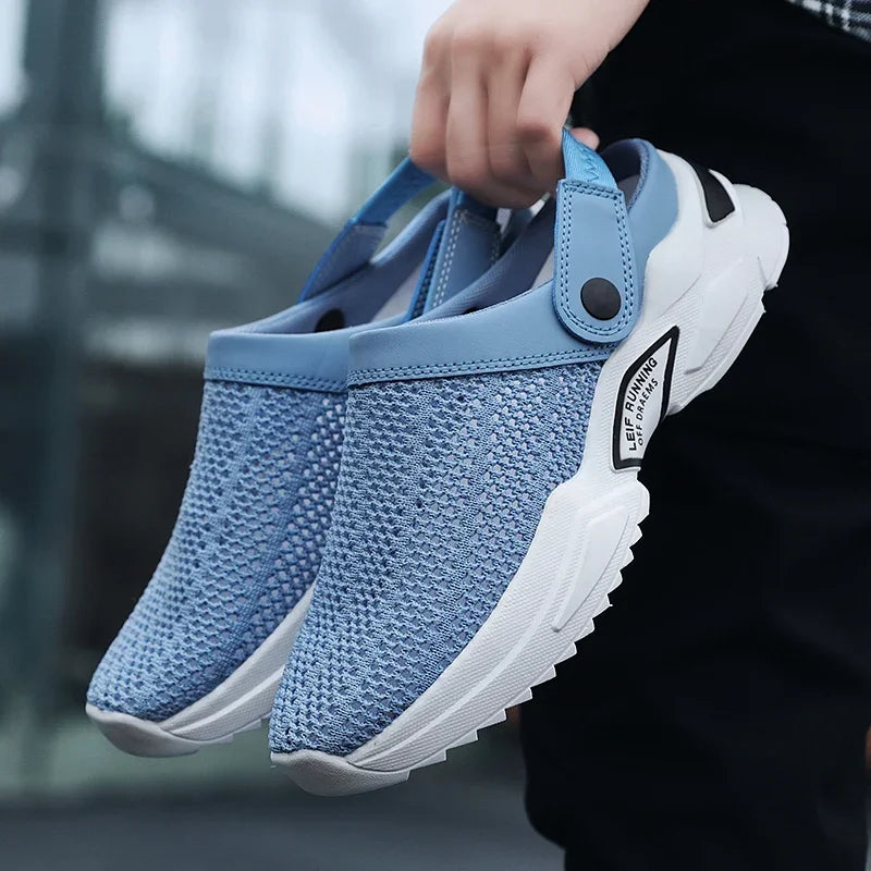 2025 Men Summer Sandal Mesh Mules Breathable Padded Beach Flip Flops Shoes Solid Flat Bath Slippers Outside Men Slippers Zapatos