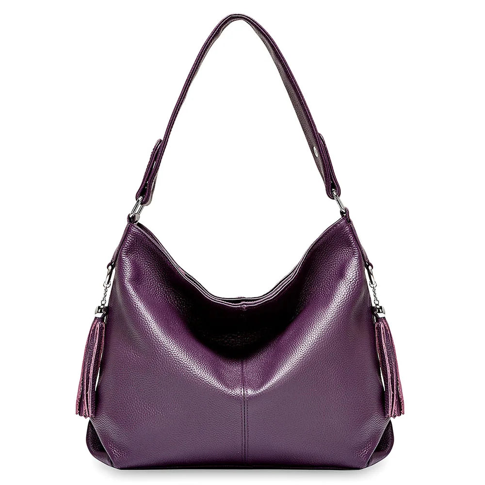 Zency 2026 New Fashion Soft Real Genuine Leather Tassel Women Handbag Elegant Ladies Hobo Shoulder Bag Messenger Purse Satchel