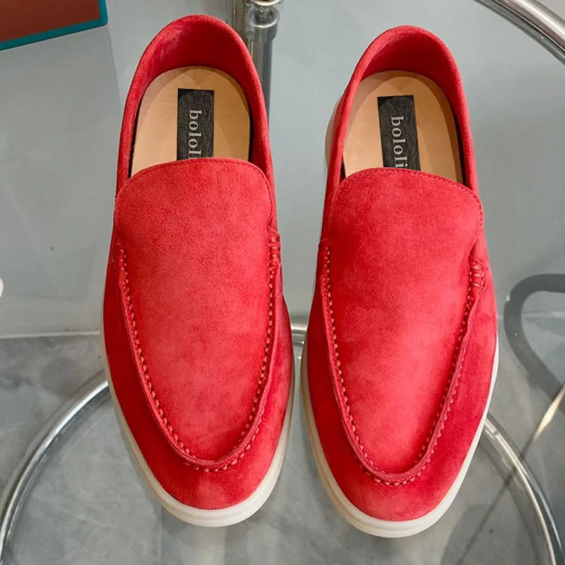 High Quality Men's walking driving shoes Unisex All genuine leather loafer Sheepskin suede Flat casual women's shoes large size