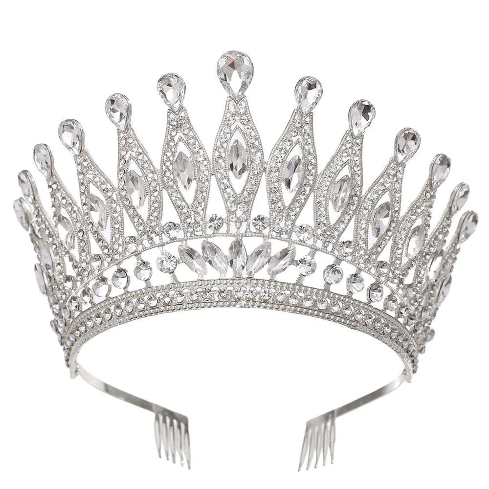 KMVEXO Baroque Queen Large Crystal AB Crowns For Bridal Women Girls Wedding Tiaras Diadem Comb Princess Party Hair Dress Jewelry