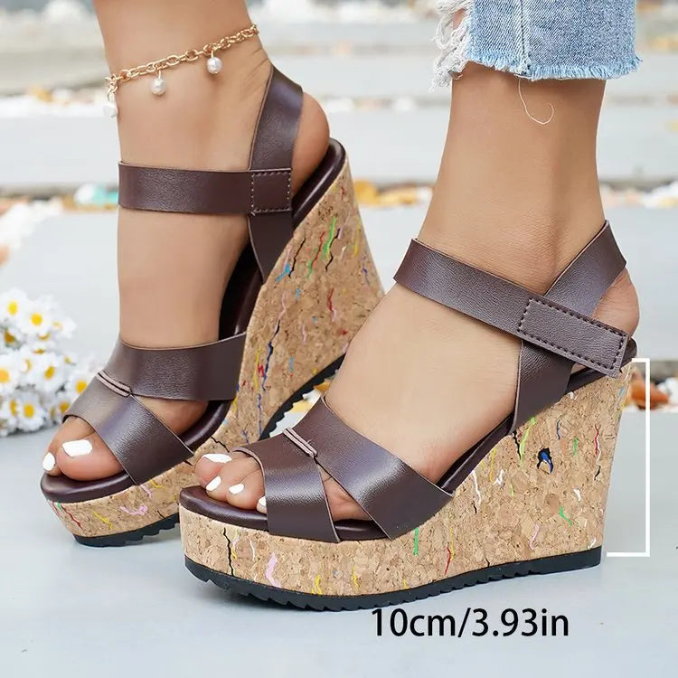 Women's Silver Chunky Platform Sandals 2026 Summer Cork Thick Sole Wedge Sandals Woman Plus Size 43 Pu Leather Casual Shoes