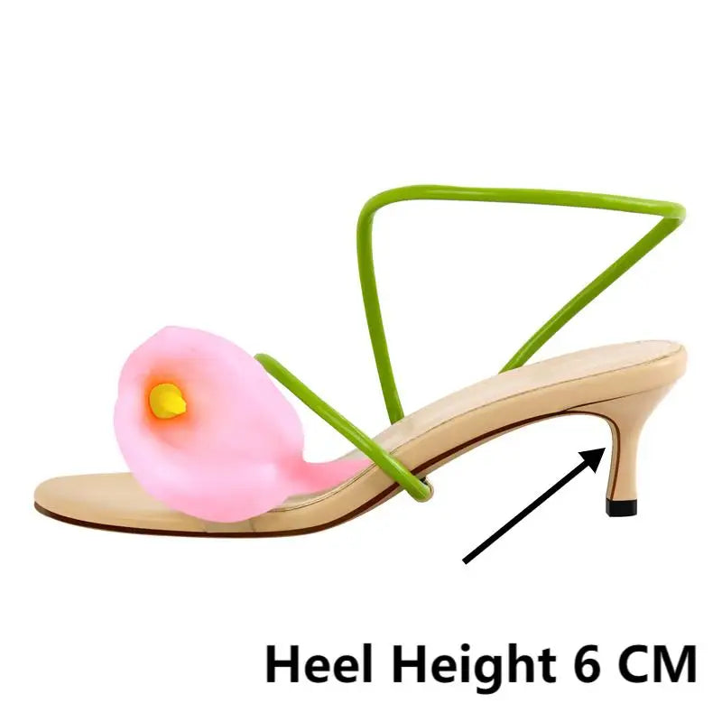 Onlymaker Women Open Toe Elegant Calla Lily Flower Sandals Wedding Heels Dressy Slingback Kitten Heel Summer Strappy Sandals