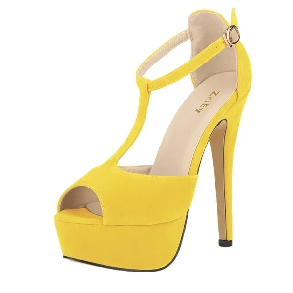 2026 New Women Platform Suede High Heels Sandals 14CM Sexy Peep Toe Ankle Strap Stilettos Pumps T-Strap Party Wedding Shoes