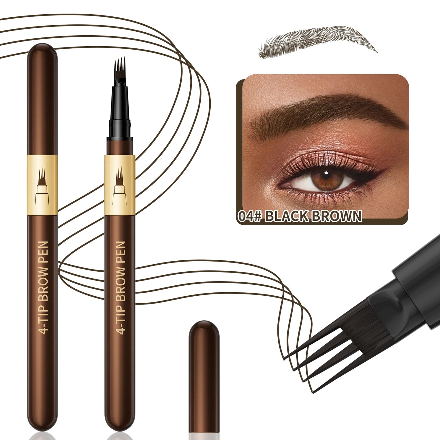 Four-pronged eyebrow pencil, four-end, long-lasting, non-smudged, water-resistant, anti-smudged eyebrow pencil