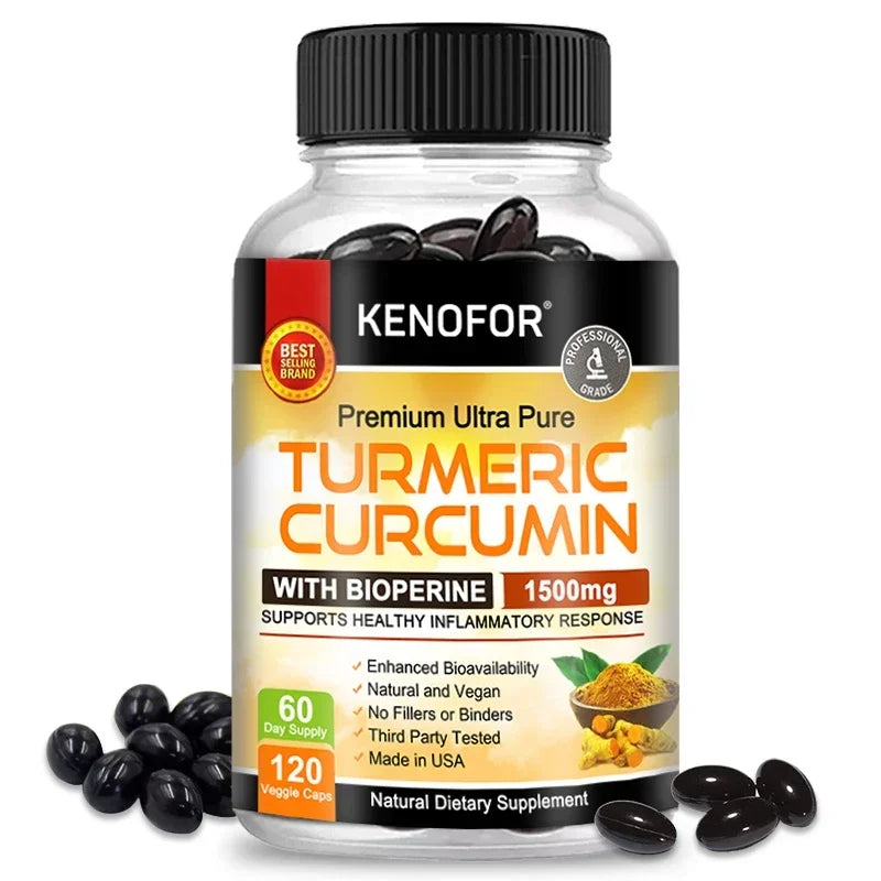 Turmeric Curcumin Capsules 1500mg - Supports Cell Health, Antioxidants, Promotes Joint and Bone Health