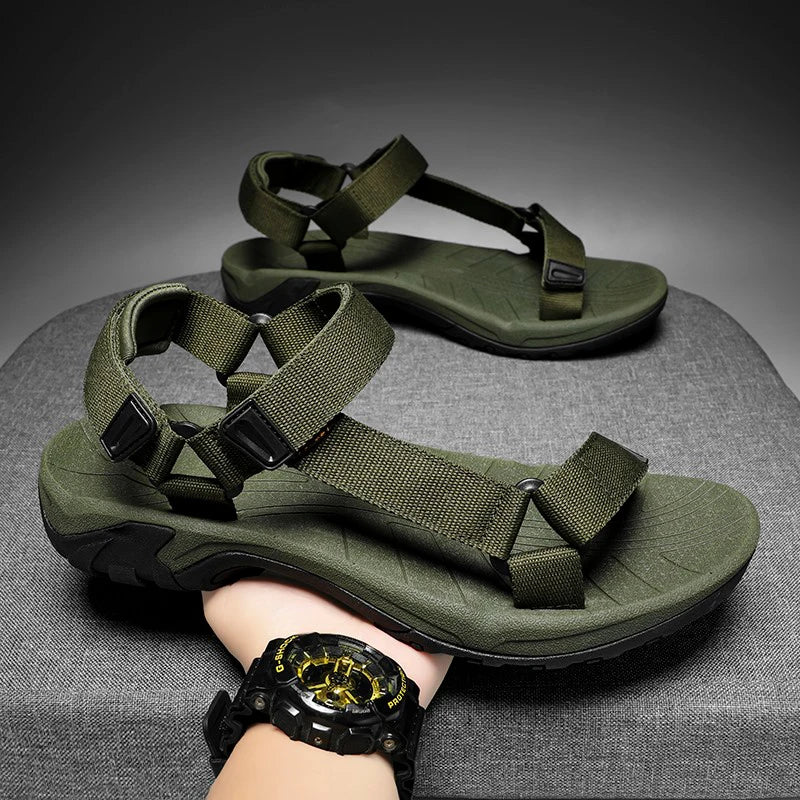 High Quality Summer Open Shoes Men Outdoor Adjustable Sandals Beach Gladiator Rome Breathable Green Pure Black Big Size 47 48