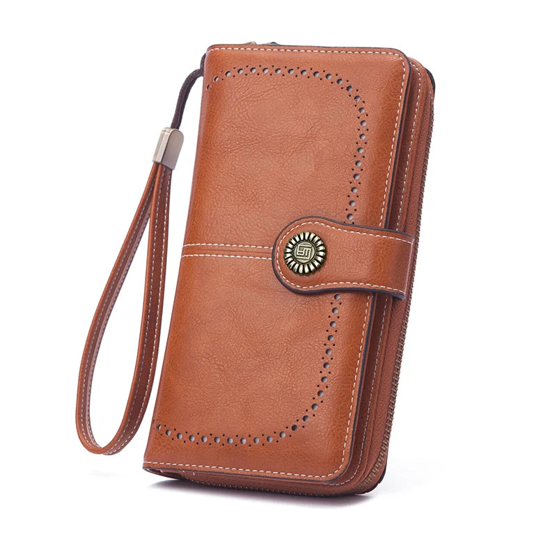Vintage Large Capacity Women's Purse, Monochromatic, Multi-card, Long Wallet, Multi-function Zipper Strap, Wrist Strap, New