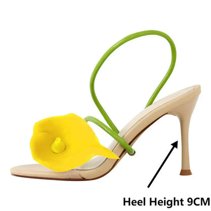 Onlymaker Women Open Toe Elegant Calla Lily Flower Sandals Wedding Heels Dressy Slingback Kitten Heel Summer Strappy Sandals