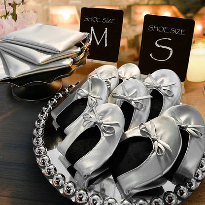 Women's Foldable Portable Ballet Flats For Indoor Use Roll Up Slippers, Conveniently Packaged, With Bag, For Travel Wedding