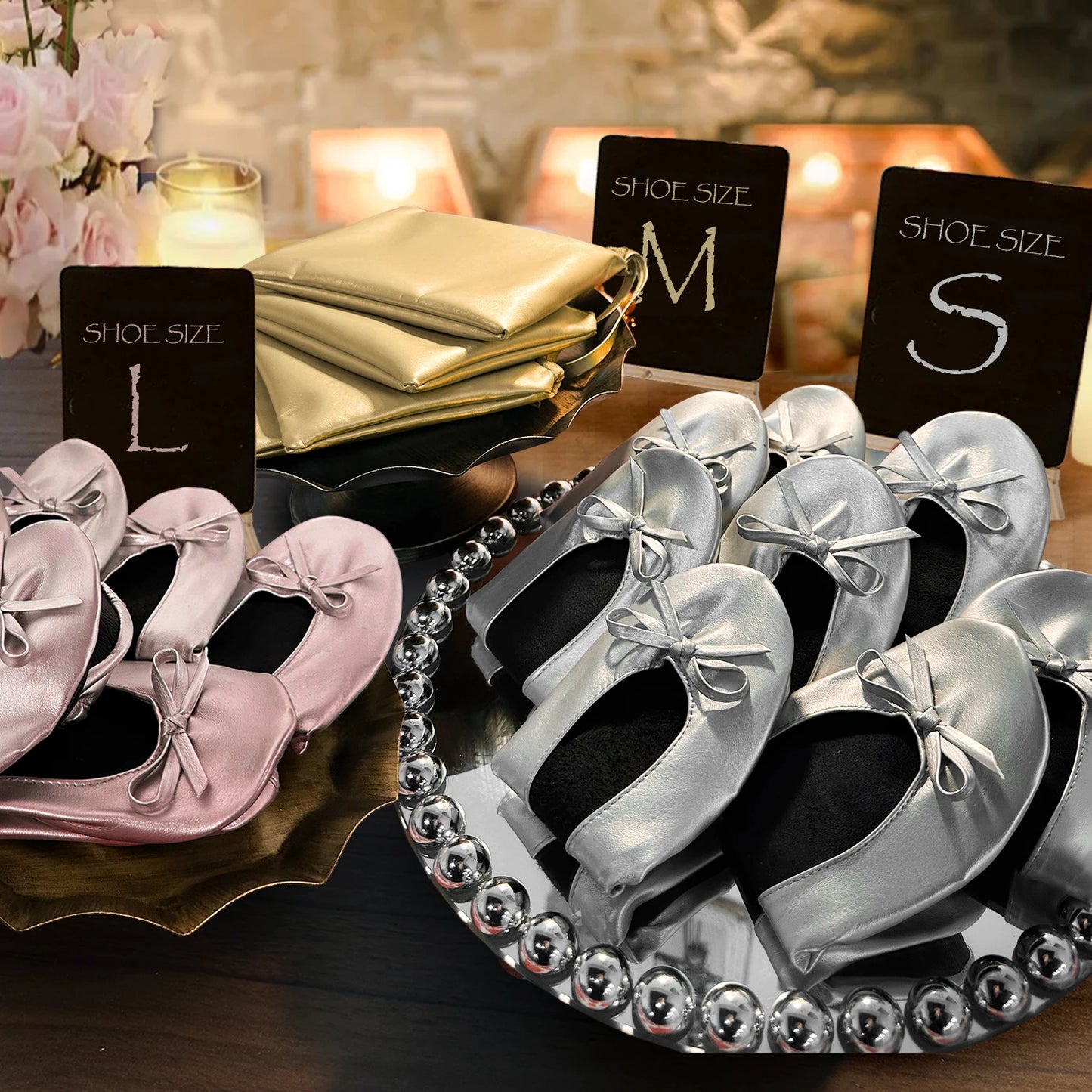 Women's Foldable Portable Ballet Flats For Indoor Use Roll Up Slippers, Conveniently Packaged, With Bag, For Travel Wedding