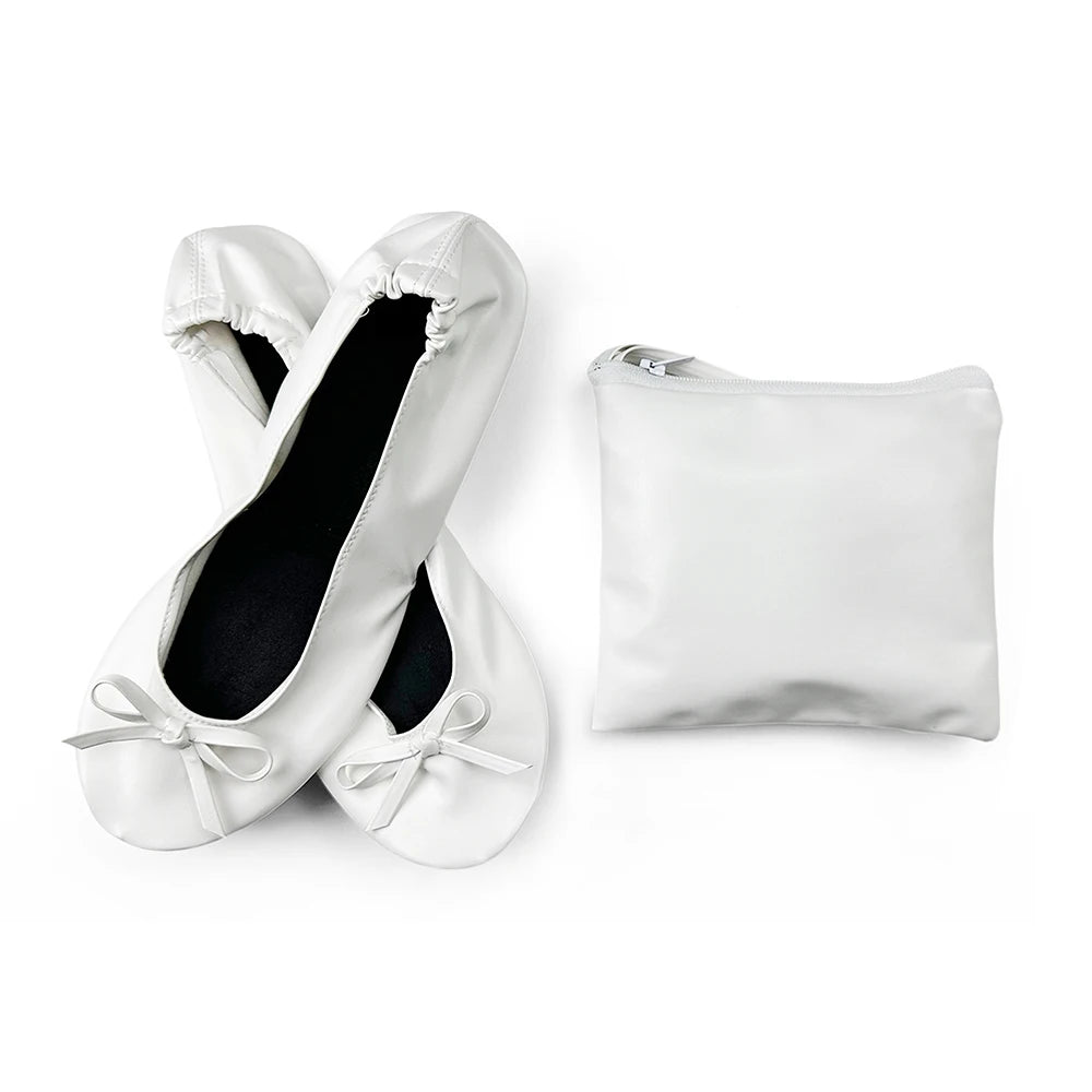 Women's Foldable Portable Ballet Flats For Indoor Use Roll Up Slippers, Conveniently Packaged, With Bag, For Travel Wedding