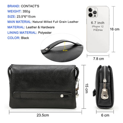 CONTACT'S Genuine Leather Male Clutch Password Design Men Handbag Wristlet Large Capacity Clutch Purse Casual Wallet Bag