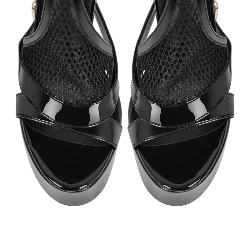 Onlymaker Women Yellow Mesh Buckle Peep Toe Platform Sandals Thin Heels Ankle Strap Buckle Dress Sexy Party Stiletto Sandals