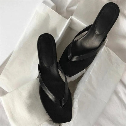 New Summer Square Toe Flip Flops Heel Sandals Women Stiletto Heels Kitten Heel Sandalias Mujer Summer Luxury Slipper Women