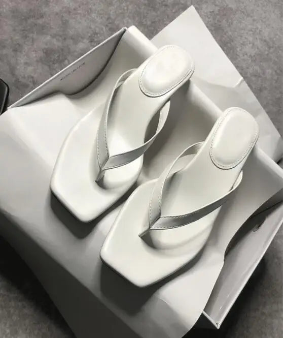 New Summer Square Toe Flip Flops Heel Sandals Women Stiletto Heels Kitten Heel Sandalias Mujer Summer Luxury Slipper Women