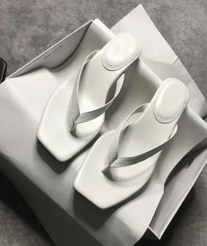 New Summer Square Toe Flip Flops Heel Sandals Women Stiletto Heels Kitten Heel Sandalias Mujer Summer Luxury Slipper Women