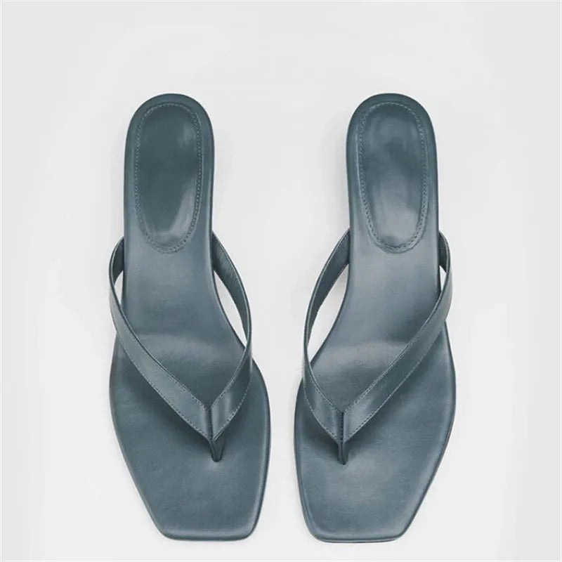 New Summer Square Toe Flip Flops Heel Sandals Women Stiletto Heels Kitten Heel Sandalias Mujer Summer Luxury Slipper Women