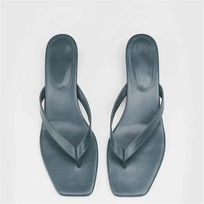 New Summer Square Toe Flip Flops Heel Sandals Women Stiletto Heels Kitten Heel Sandalias Mujer Summer Luxury Slipper Women