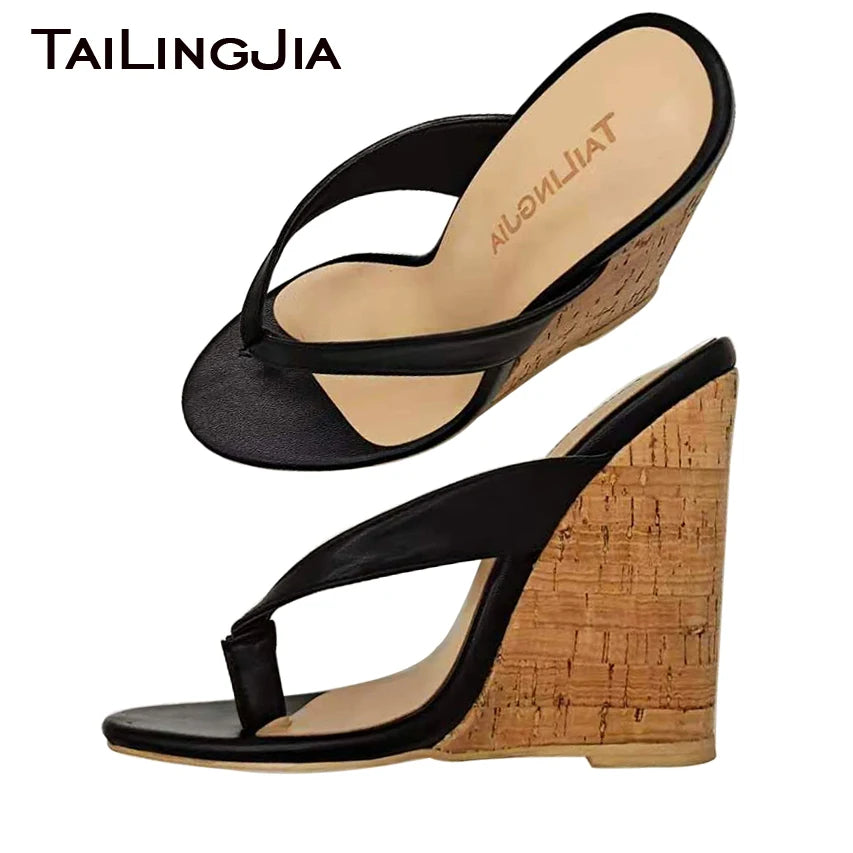 Cork Sandals for Women 2025 Wedges Heels Thong Sandal Ladies Sexy High Heel Mules Flip Flops Slippers Large Size Shoe