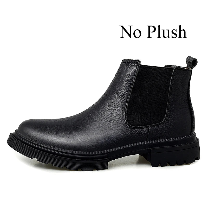 Winter Genuine Leather Ankle Chelsea Boots Men Boot Botines Hombre Black Brown