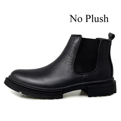 Winter Genuine Leather Ankle Chelsea Boots Men Boot Botines Hombre Black Brown