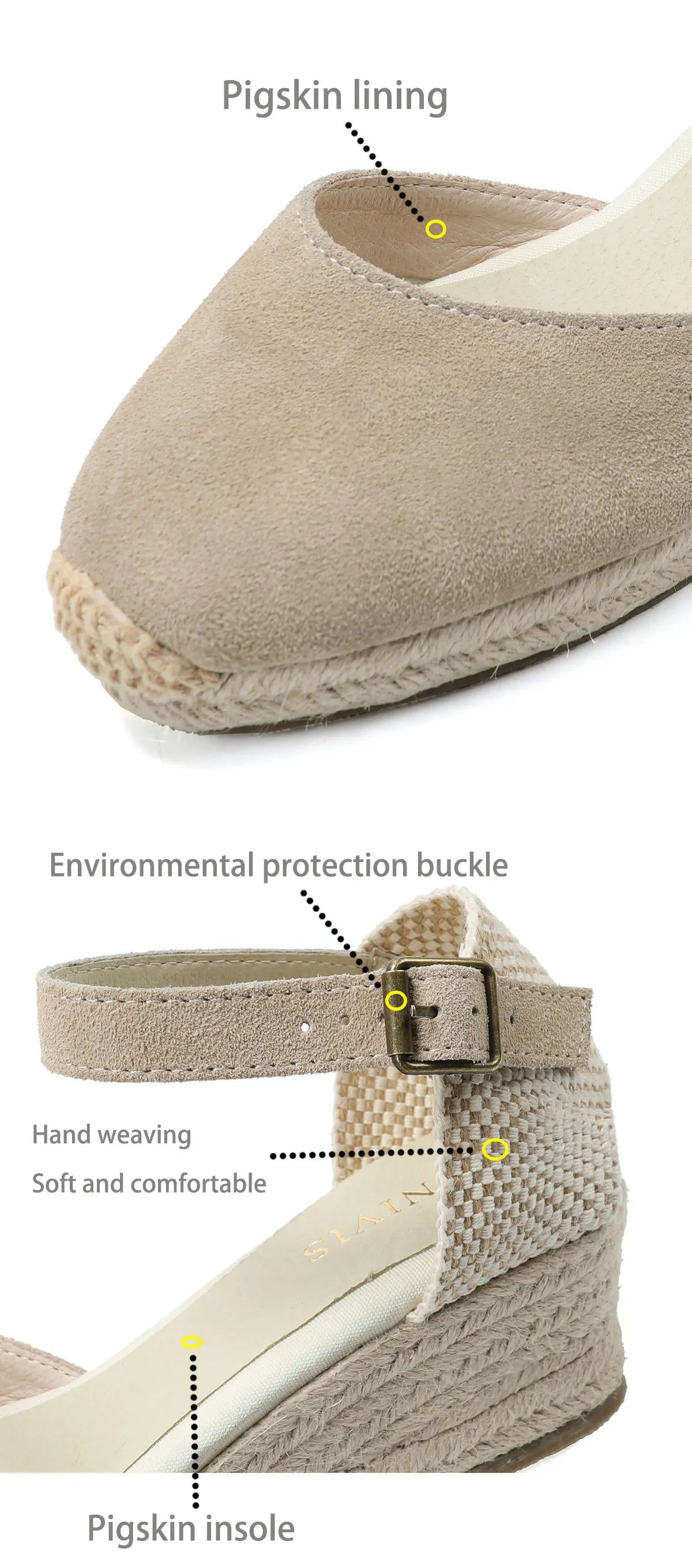 Espadrilles Wedge Flatform Women's Sandals Genuine Cow Suede Leather Sandals