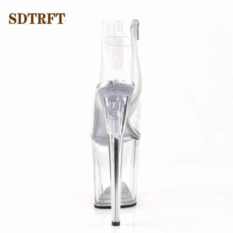 SDTRFT Stilettos 20cm Thin Heels Ankle boots transparent Platforms shoes Woman Botas Mujer Party pumps Summer Open Toe Sandals