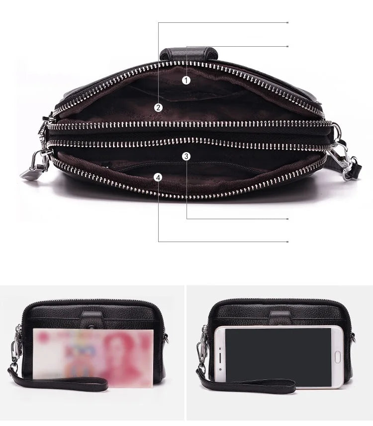 Genuine Leather women Long wallet Ladies Clutch Purses Double Deck Zipper Wrist Bag Female Sling bag chain Phone Crossbody bags