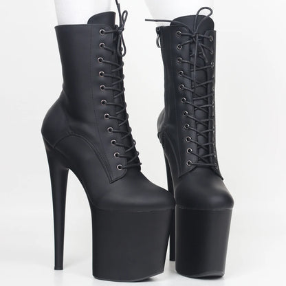 JIALUOWEI INS Style 20CM Extreme High Heels Platform Boots Lace Up Sexy Pole Dancing Ankle Boots Side Zip 5-12
