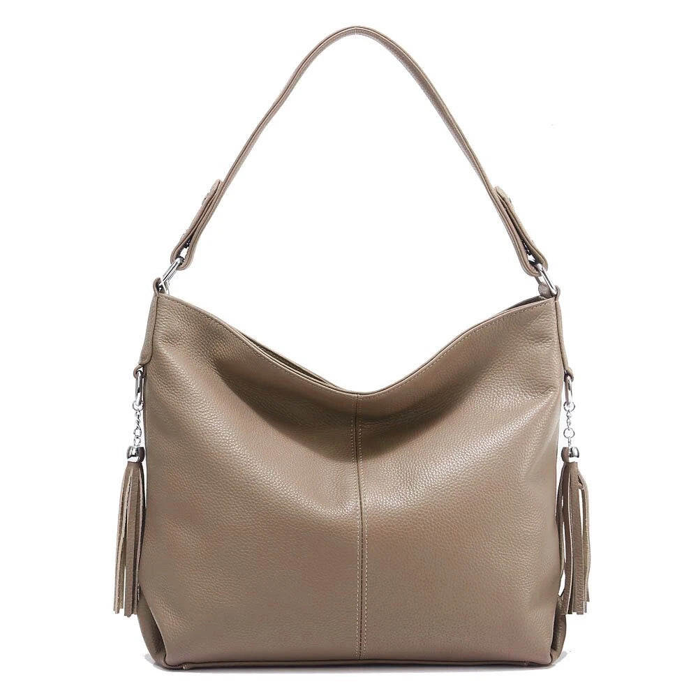 Zency 2026 New Fashion Soft Real Genuine Leather Tassel Women Handbag Elegant Ladies Hobo Shoulder Bag Messenger Purse Satchel