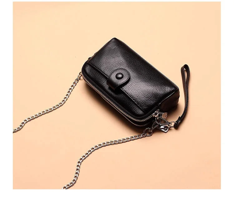 Genuine Leather women Long wallet Ladies Clutch Purses Double Deck Zipper Wrist Bag Female Sling bag chain Phone Crossbody bags