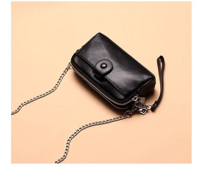 Genuine Leather women Long wallet Ladies Clutch Purses Double Deck Zipper Wrist Bag Female Sling bag chain Phone Crossbody bags