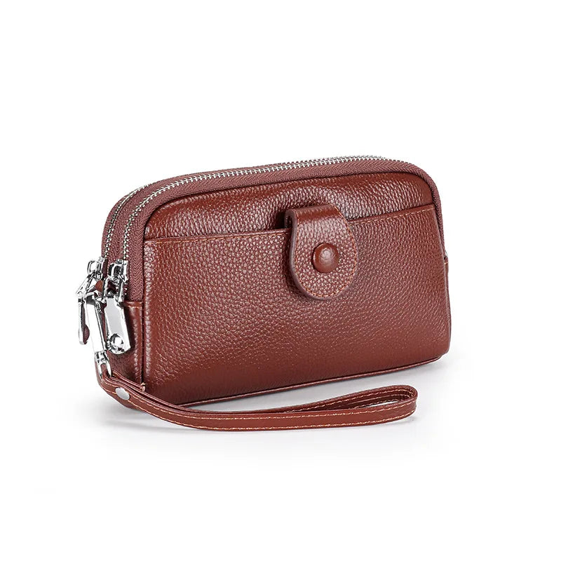 Genuine Leather women Long wallet Ladies Clutch Purses Double Deck Zipper Wrist Bag Female Sling bag chain Phone Crossbody bags