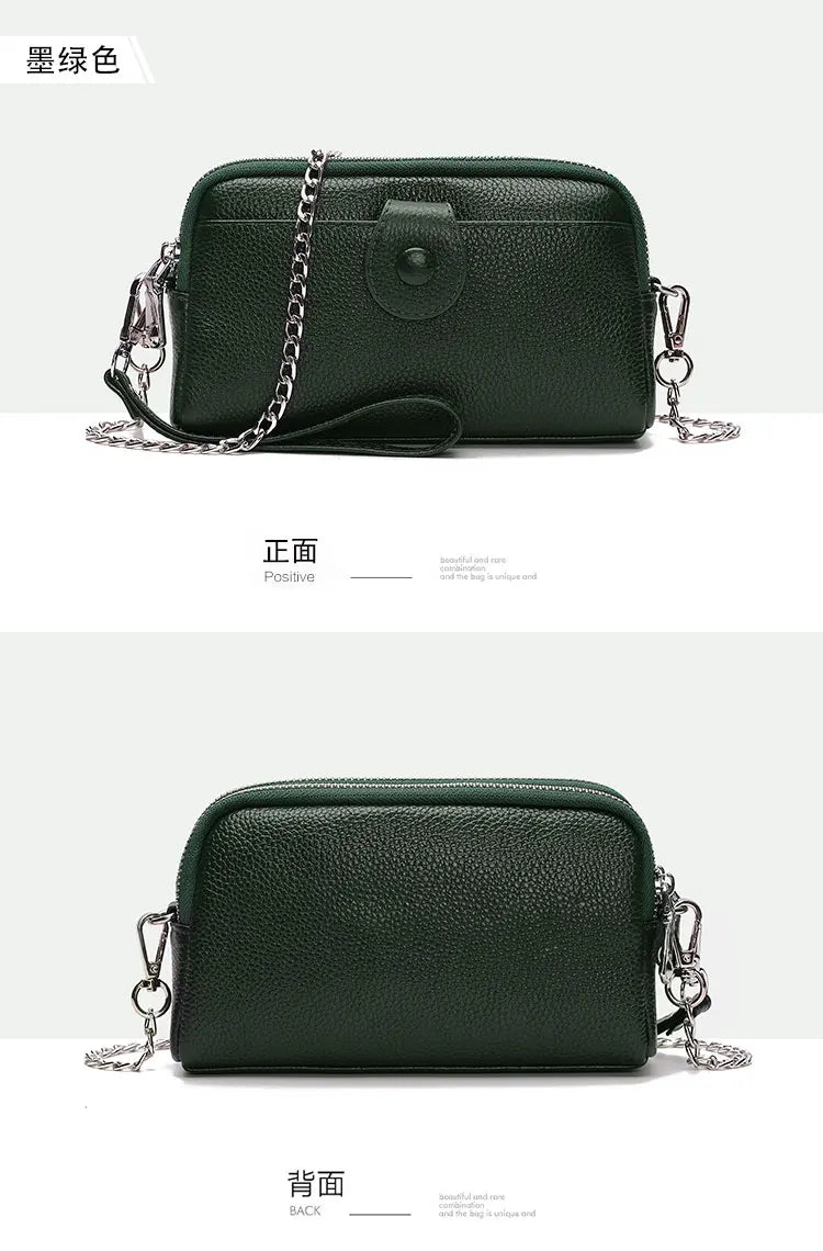 Genuine Leather women Long wallet Ladies Clutch Purses Double Deck Zipper Wrist Bag Female Sling bag chain Phone Crossbody bags