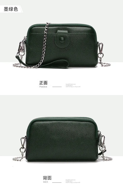 Genuine Leather women Long wallet Ladies Clutch Purses Double Deck Zipper Wrist Bag Female Sling bag chain Phone Crossbody bags