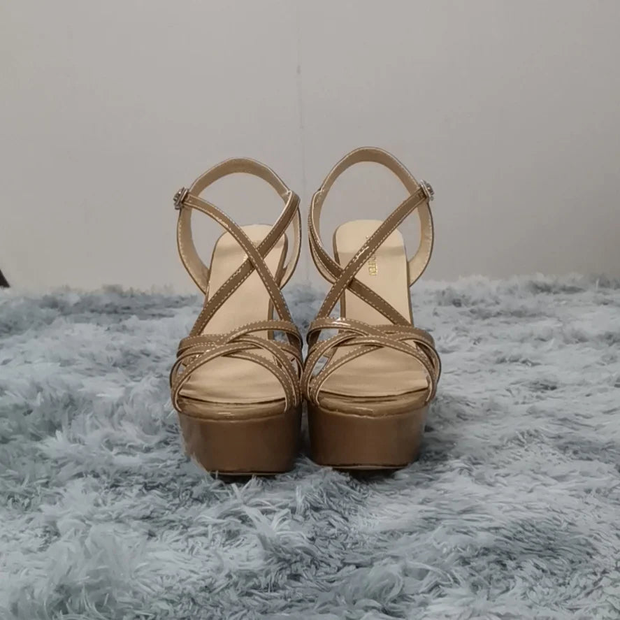 LOSLANDIFEN 2026 NEW 14CM Platform High Heels Sandals Sexy Ankle Strap Open Toe Gladiator Party Dress Women Shoes Plus Size 44