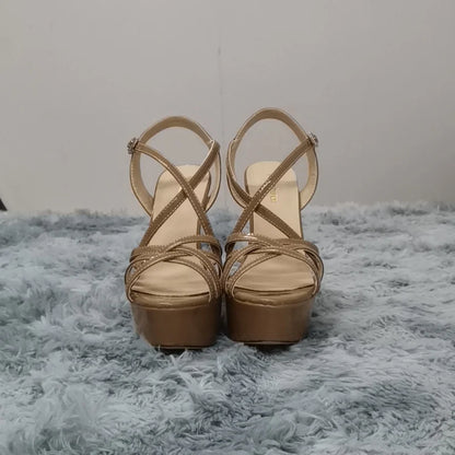 LOSLANDIFEN 2026 NEW 14CM Platform High Heels Sandals Sexy Ankle Strap Open Toe Gladiator Party Dress Women Shoes Plus Size 44