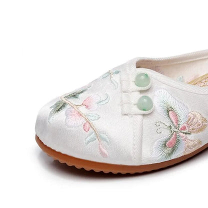 Ethnic Embroidered Satin Slippers for Women Summer Vintage Slides Ladies Dress Shoes Female Closed Toe Backless Sandals