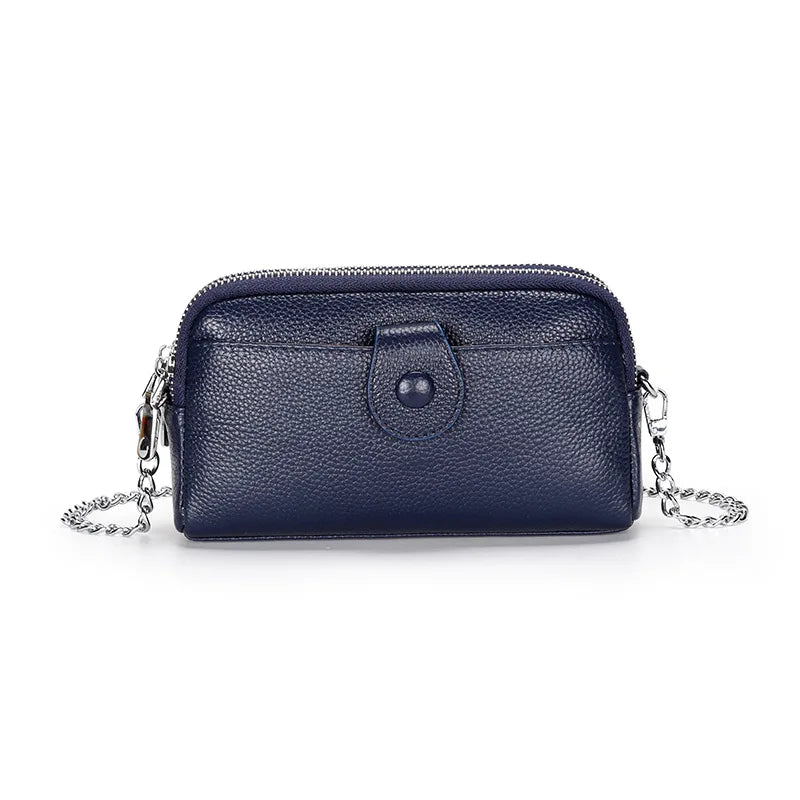 Genuine Leather women Long wallet Ladies Clutch Purses Double Deck Zipper Wrist Bag Female Sling bag chain Phone Crossbody bags