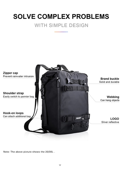 Rhinowalk Motorcycle Back Seat Bag 10/20/30L Waterproof Multifunctional Saddle Side Luggage Bag cycling backpack Universal