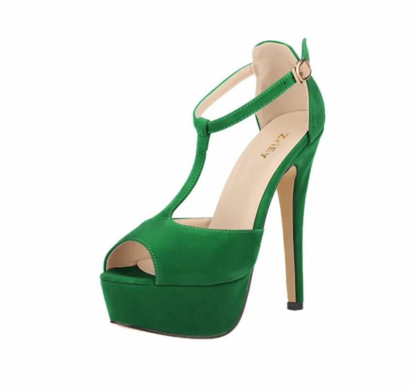 2026 New Women Platform Suede High Heels Sandals 14CM Sexy Peep Toe Ankle Strap Stilettos Pumps T-Strap Party Wedding Shoes