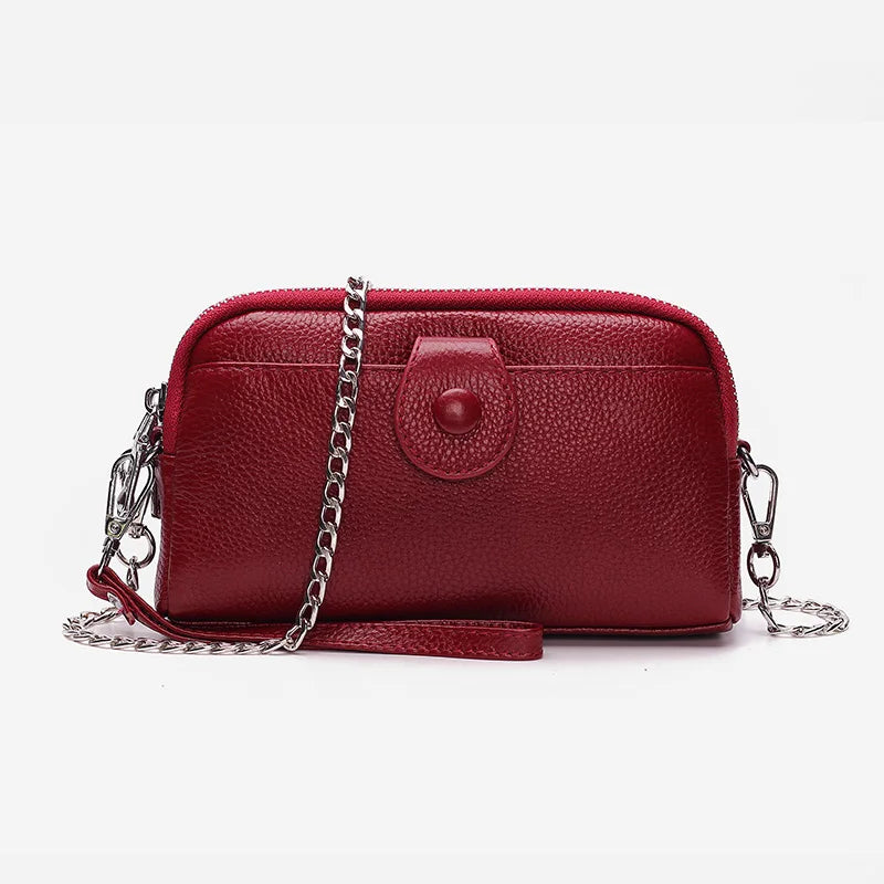 Genuine Leather women Long wallet Ladies Clutch Purses Double Deck Zipper Wrist Bag Female Sling bag chain Phone Crossbody bags