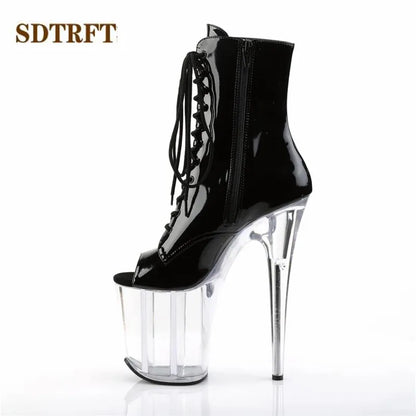 SDTRFT Stilettos 20cm Thin Heels Ankle boots transparent Platforms shoes Woman Botas Mujer Party pumps Summer Open Toe Sandals