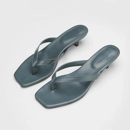 New Summer Square Toe Flip Flops Heel Sandals Women Stiletto Heels Kitten Heel Sandalias Mujer Summer Luxury Slipper Women
