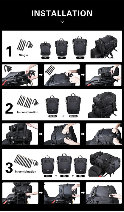 Rhinowalk Motorcycle Back Seat Bag 10/20/30L Waterproof Multifunctional Saddle Side Luggage Bag cycling backpack Universal