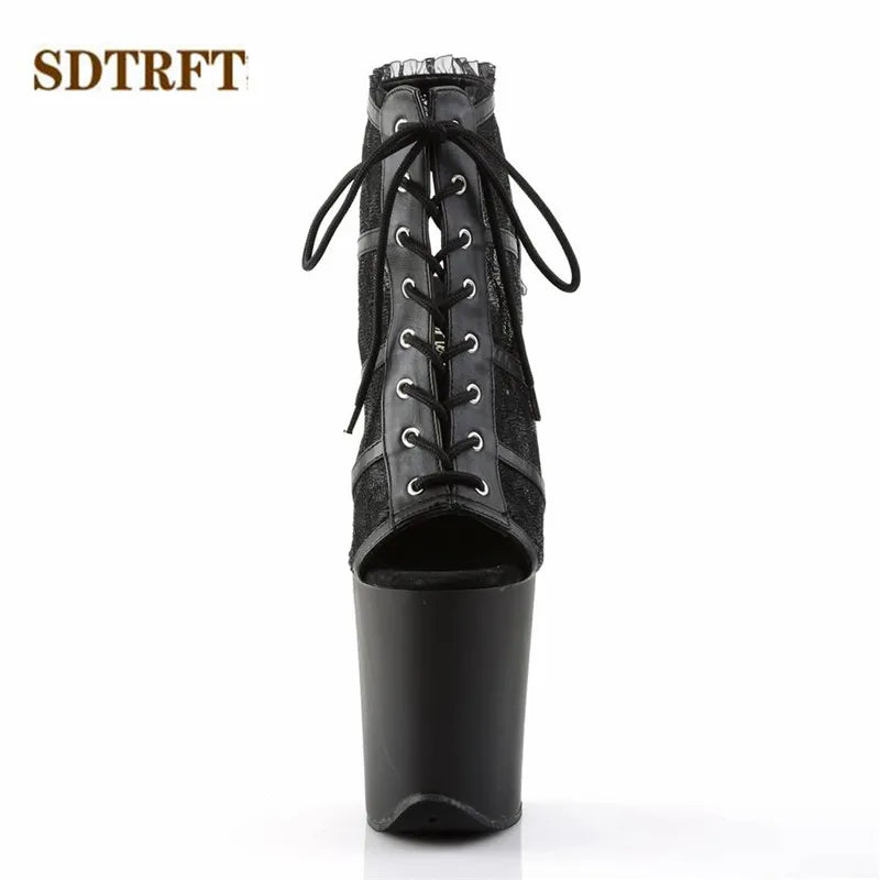 SDTRFT Stilettos 20cm Thin Heels Ankle boots transparent Platforms shoes Woman Botas Mujer Party pumps Summer Open Toe Sandals
