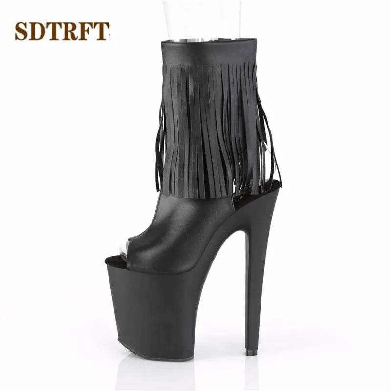 SDTRFT Stilettos 20cm Thin Heels Ankle boots transparent Platforms shoes Woman Botas Mujer Party pumps Summer Open Toe Sandals