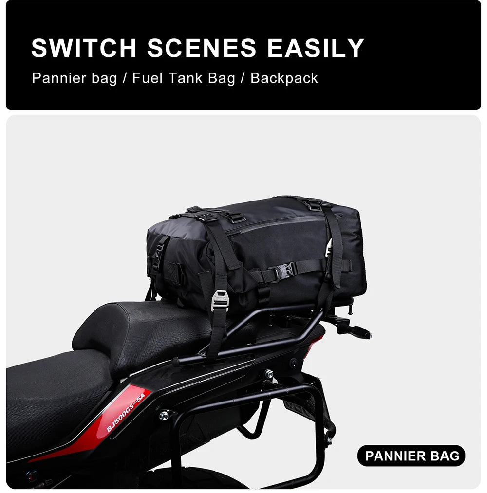 Rhinowalk Motorcycle Back Seat Bag 10/20/30L Waterproof Multifunctional Saddle Side Luggage Bag cycling backpack Universal